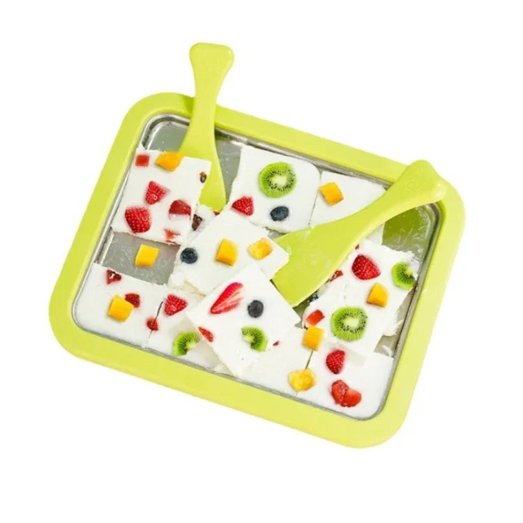 Máquina Mini de Iogurte Frito Doméstica para Crianças, Bandeja de Gelo Frito DIY, Aço Inoxidável Verde 26x21cm, Aço Inoxidável Branco 26x21cm, Aço Inoxidável Rosa 22.5x17.5cm, Aço Inoxidável Branco 22.5x17.5cm, Liga de Alumínio Branca 22.5x17.5cm