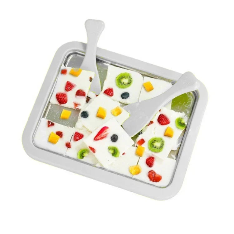 Máquina Mini de Iogurte Frito Doméstica para Crianças, Bandeja de Gelo Frito DIY, Aço Inoxidável Verde 26x21cm, Aço Inoxidável Branco 26x21cm, Aço Inoxidável Rosa 22.5x17.5cm, Aço Inoxidável Branco 22.5x17.5cm, Liga de Alumínio Branca 22.5x17.5cm