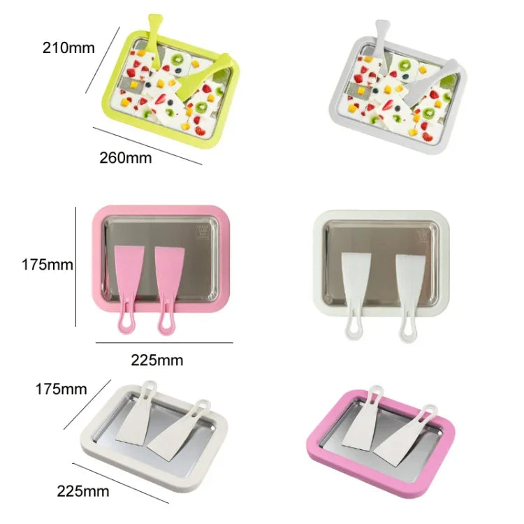 Máquina Mini de Iogurte Frito Doméstica para Crianças, Bandeja de Gelo Frito DIY, Aço Inoxidável Verde 26x21cm, Aço Inoxidável Branco 26x21cm, Aço Inoxidável Rosa 22.5x17.5cm, Aço Inoxidável Branco 22.5x17.5cm, Liga de Alumínio Branca 22.5x17.5cm