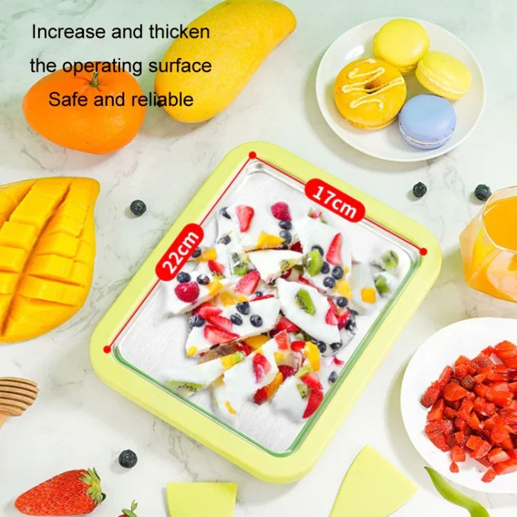 Máquina Mini de Iogurte Frito Doméstica para Crianças, Bandeja de Gelo Frito DIY, Aço Inoxidável Verde 26x21cm, Aço Inoxidável Branco 26x21cm, Aço Inoxidável Rosa 22.5x17.5cm, Aço Inoxidável Branco 22.5x17.5cm, Liga de Alumínio Branca 22.5x17.5cm