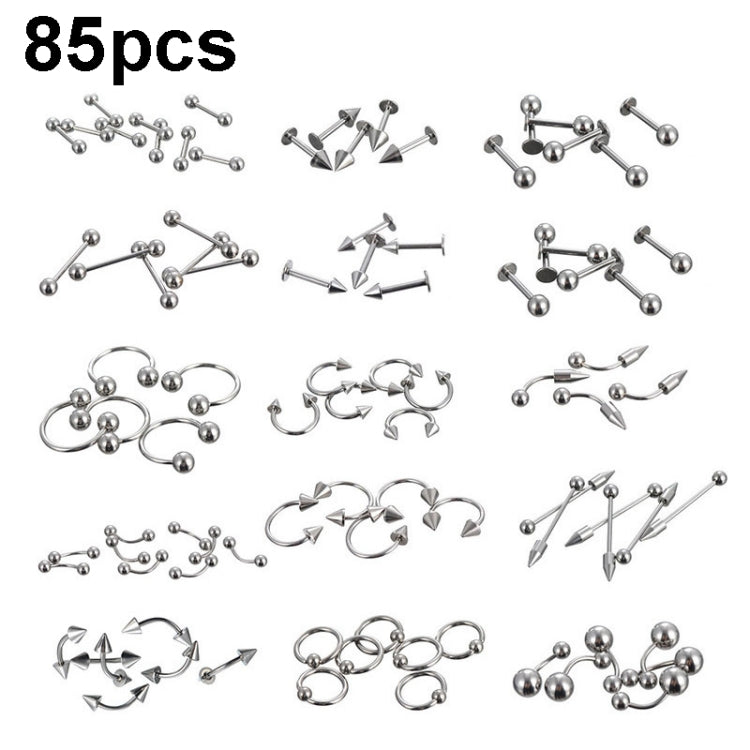 85 Peças de Joalharia para Piercing em Aço Inoxidável, Piercings para Lábios, Sobrancelhas e Nariz