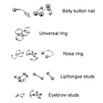 85 Peças de Joalharia para Piercing em Aço Inoxidável, Piercings para Lábios, Sobrancelhas e Nariz