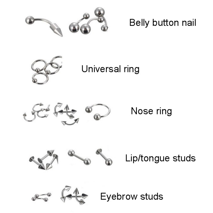 85 Peças de Joalharia para Piercing em Aço Inoxidável, Piercings para Lábios, Sobrancelhas e Nariz