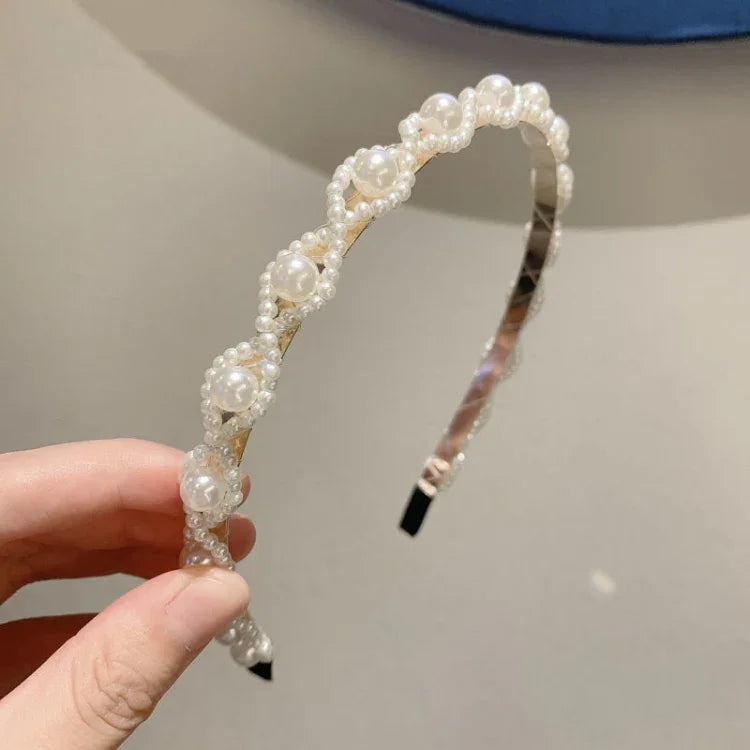 Faixa de Cabelo Doce com Pérolas Acessórios para Cabelo Retro Versáteis, 1A, 2B, 3C, 4, 5, 6, 7, 8, 9, 10, 11, 12, 13, 14, 15, 16, 17, 18, 19, 20