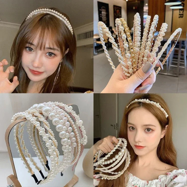 Faixa de Cabelo Doce com Pérolas Acessórios para Cabelo Retro Versáteis, 1A, 2B, 3C, 4, 5, 6, 7, 8, 9, 10, 11, 12, 13, 14, 15, 16, 17, 18, 19, 20