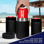 Caneca Isolada de Vácuo Duplo 12oz para Lata de Coca-Cola, Resfriador de Cerveja em Aço Inoxidável 304 com Abridor de Garrafas, Preto