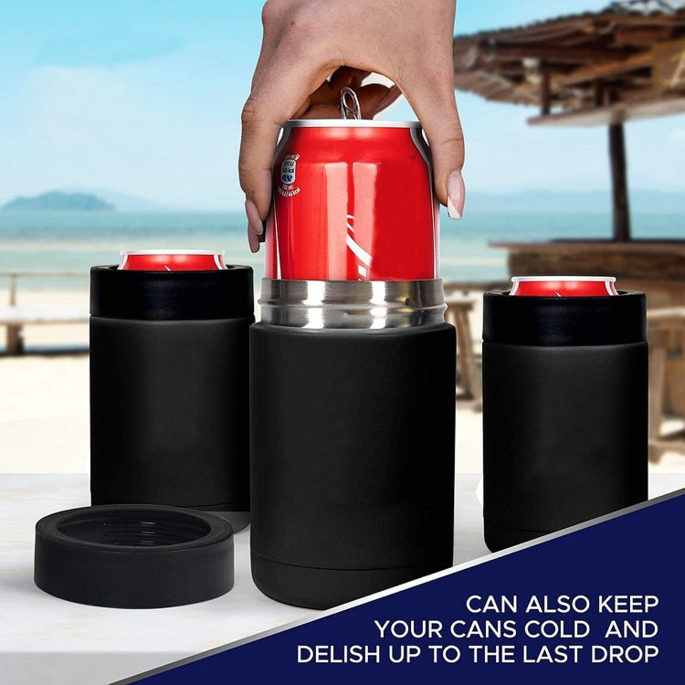 Caneca Isolada de Vácuo Duplo 12oz para Lata de Coca-Cola, Resfriador de Cerveja em Aço Inoxidável 304 com Abridor de Garrafas, Preto