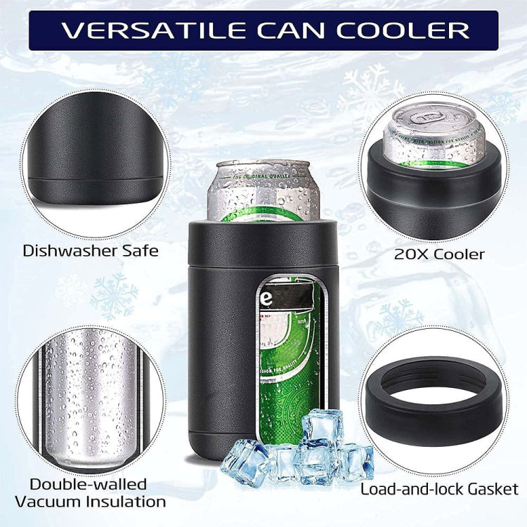 Caneca Isolada de Vácuo Duplo 12oz para Lata de Coca-Cola, Resfriador de Cerveja em Aço Inoxidável 304 com Abridor de Garrafas, Preto
