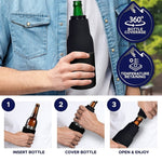 Caneca Isolada de Vácuo Duplo 12oz para Lata de Coca-Cola, Resfriador de Cerveja em Aço Inoxidável 304 com Abridor de Garrafas, Preto