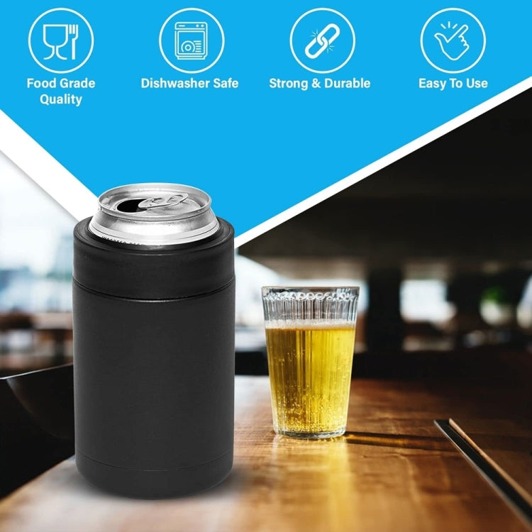Caneca Isolada de Vácuo Duplo 12oz para Lata de Coca-Cola, Resfriador de Cerveja em Aço Inoxidável 304 com Abridor de Garrafas, Preto