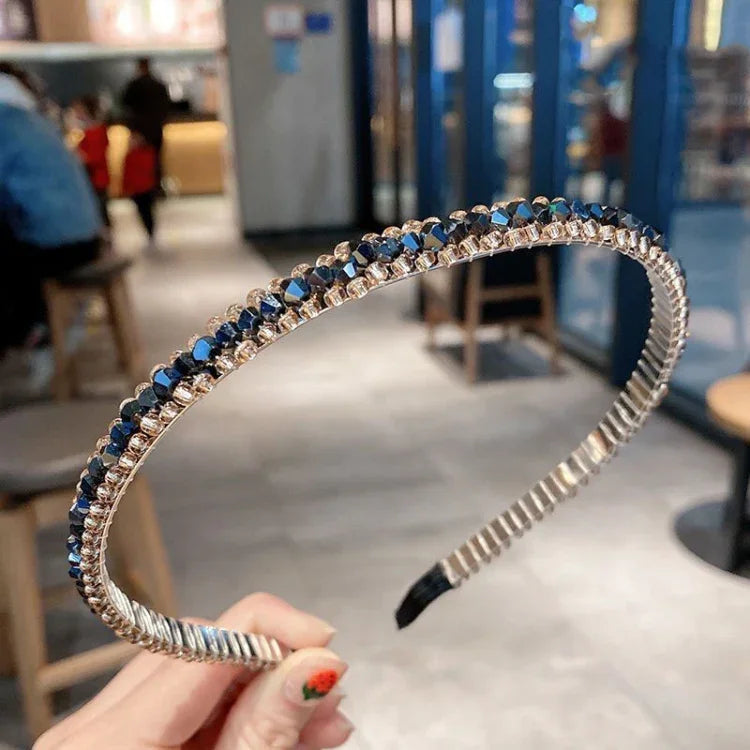 Acessórios para Cabelo com Argolas de Cristal e Acabamento Dourado Faixa de Cabelo Antideslizante com Cristais