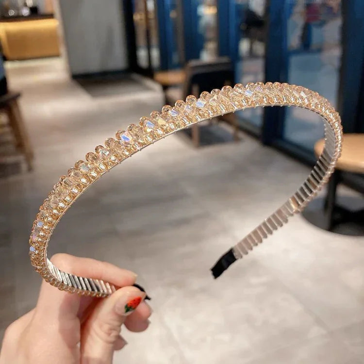 Acessórios para Cabelo com Argolas de Cristal e Acabamento Dourado Faixa de Cabelo Antideslizante com Cristais