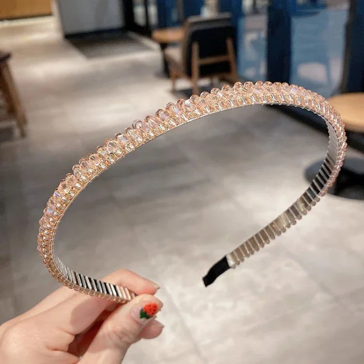 Acessórios para Cabelo com Argolas de Cristal e Acabamento Dourado Faixa de Cabelo Antideslizante com Cristais