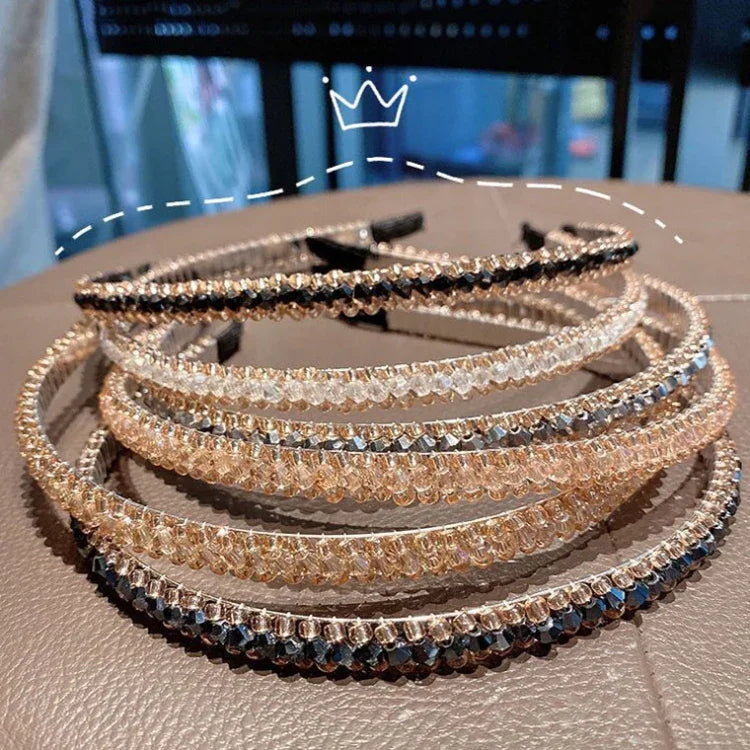Acessórios para Cabelo com Argolas de Cristal e Acabamento Dourado Faixa de Cabelo Antideslizante com Cristais