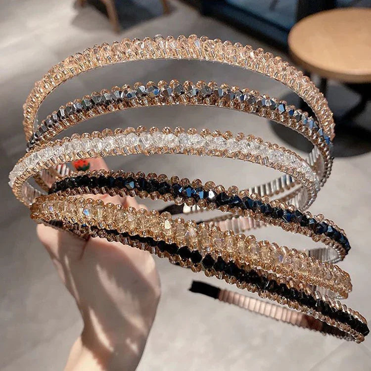 Acessórios para Cabelo com Argolas de Cristal e Acabamento Dourado Faixa de Cabelo Antideslizante com Cristais