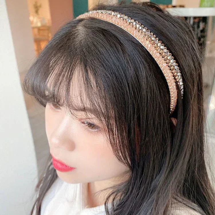 Acessórios para Cabelo com Argolas de Cristal e Acabamento Dourado Faixa de Cabelo Antideslizante com Cristais