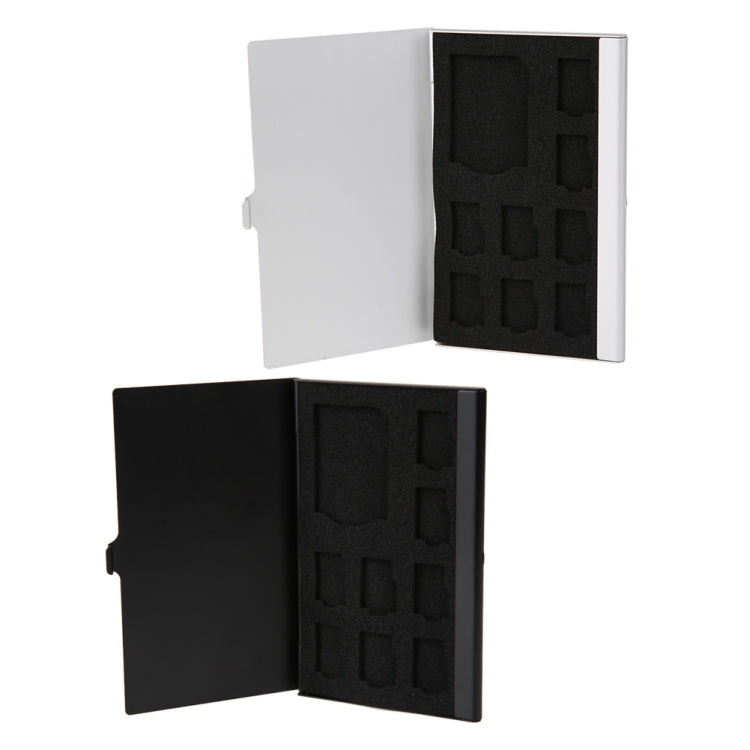 Caixa de Armazenamento para Cartões Micro SD de Alumínio 1SD+8TF com Pinos, 9 Slots para Cartão de Memória SD/SIM/TF, Preto, Prateado