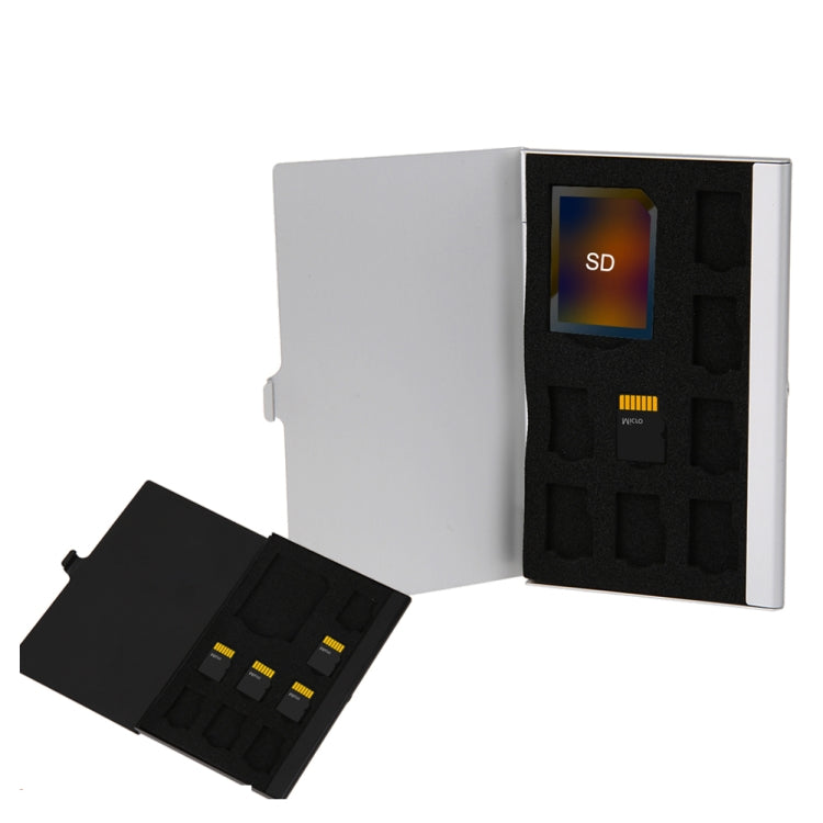 Caixa de Armazenamento para Cartões Micro SD de Alumínio 1SD+8TF com Pinos, 9 Slots para Cartão de Memória SD/SIM/TF, Preto, Prateado