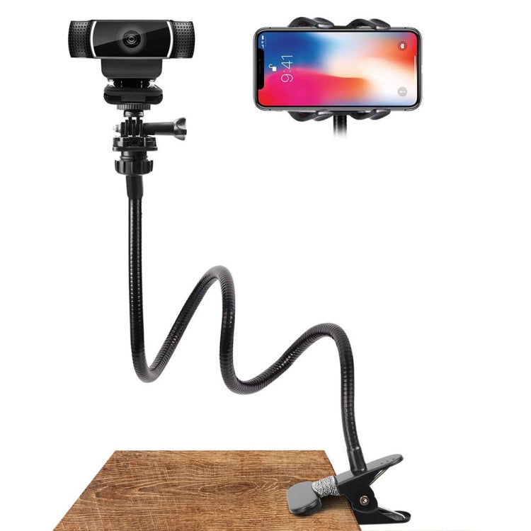 Suporte para telemóvel com braçadeira dupla para câmara, suporte metálico extensível e dobrável, braçadeira dupla