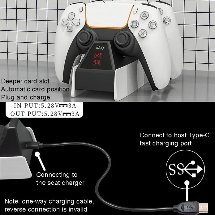 iplay HBP-260 Para PS5 Suporte de Carregamento para Comando Elétrico de Jogo, Suporte de Carregamento Rápido, HBP-260