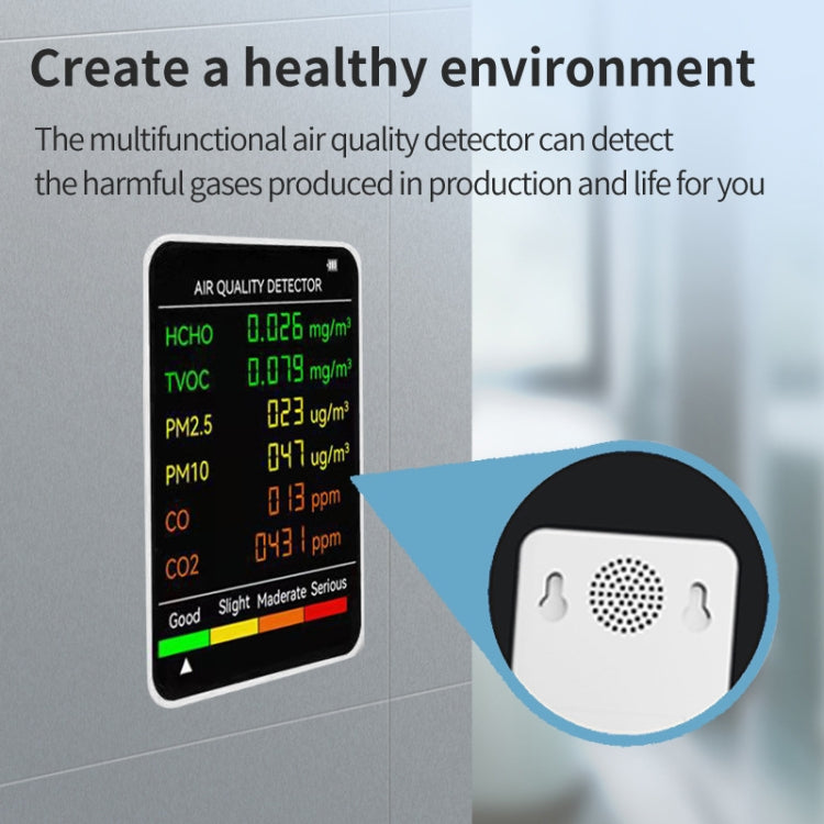 Detetor de Qualidade do Ar PM2.5/PM10 Monitor de Qualidade do Ar Interior, Detetor de Qualidade do Ar 6 em 1 Branco, Detetor de Qualidade do Ar 6 em 1 Preto