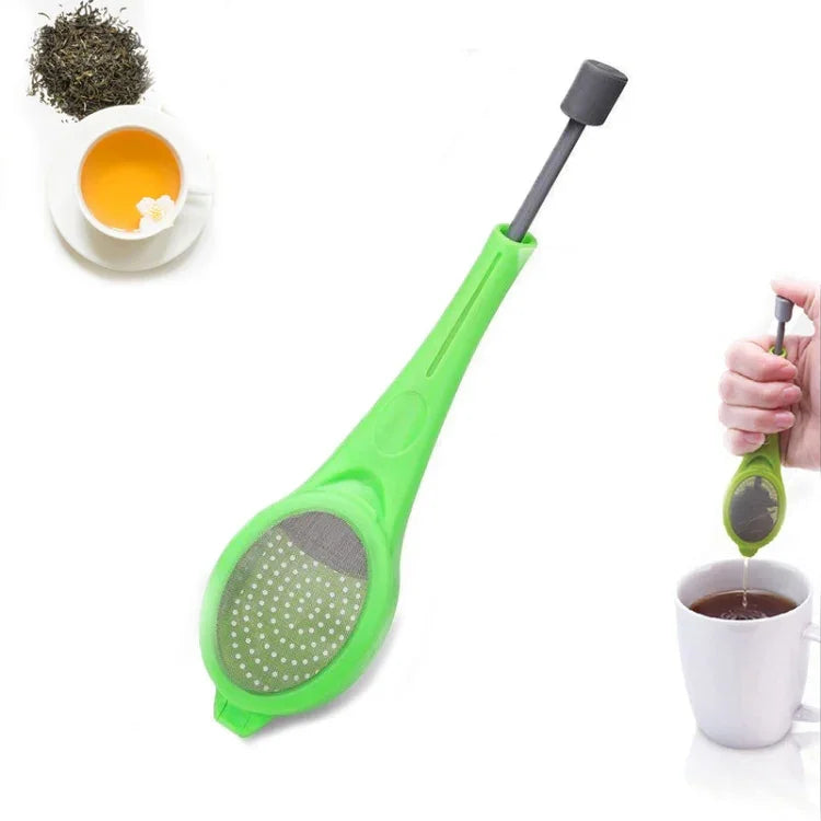 Infusor de chá reutilizável com filtro de chá incorporado e êmbolo, portátil, em plástico alimentar para chá e café