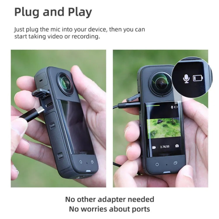 Microfone de Colar Sunnylife MC490 para Câmara de Movimento Gravação Wheat, Para DJI Action3/2, Para Insta360 ONE RS, Para Insta360 ONE X2/X3/1 inch 360 Edition