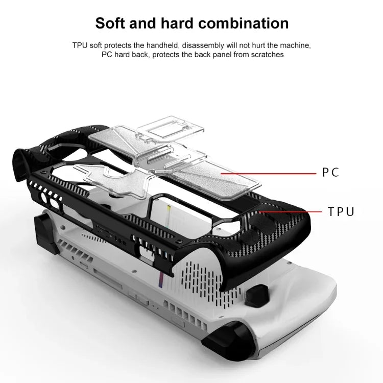 Capa Protetora PC+TPU para Consola de Jogo ASUS Rog Ally com Suporte, PC+TPU Preto+Transparente