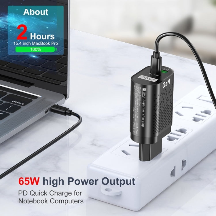 Carregador de Telemóvel 65W GaN PD de Carregamento Rápido para Computador, Ficha UE Preta, Ficha UK Preta, Ficha EUA Preta, Ficha AU Preta, Ficha KR Preta, Ficha UE Branca, Ficha UK Branca, Ficha EUA Branca, Ficha AU Branca, Ficha KR Branca