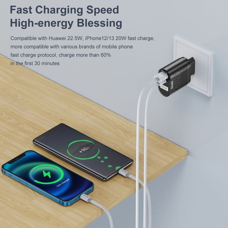 Carregador de Telemóvel 65W GaN PD de Carregamento Rápido para Computador, Ficha UE Preta, Ficha UK Preta, Ficha EUA Preta, Ficha AU Preta, Ficha KR Preta, Ficha UE Branca, Ficha UK Branca, Ficha EUA Branca, Ficha AU Branca, Ficha KR Branca