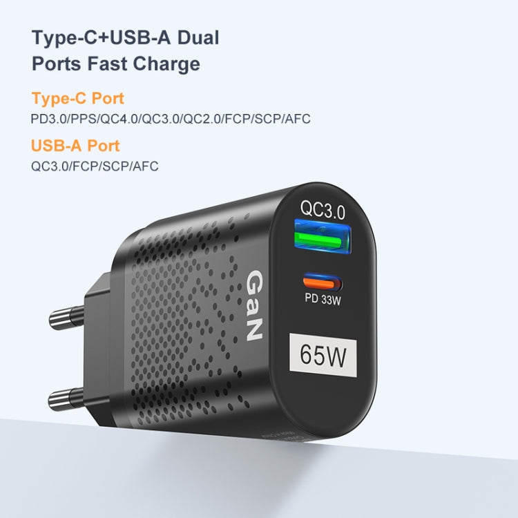 Carregador de Telemóvel 65W GaN PD de Carregamento Rápido para Computador, Ficha UE Preta, Ficha UK Preta, Ficha EUA Preta, Ficha AU Preta, Ficha KR Preta, Ficha UE Branca, Ficha UK Branca, Ficha EUA Branca, Ficha AU Branca, Ficha KR Branca