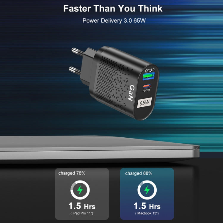 Carregador de Telemóvel 65W GaN PD de Carregamento Rápido para Computador, Ficha UE Preta, Ficha UK Preta, Ficha EUA Preta, Ficha AU Preta, Ficha KR Preta, Ficha UE Branca, Ficha UK Branca, Ficha EUA Branca, Ficha AU Branca, Ficha KR Branca