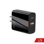 A502 Carregador GaN de 65W USB-C/Tipo-C+USB Porta Dupla QC3.0 Universal para Portátil, Ficha UE Preto, Ficha UE Branco, Ficha EUA Preto, Ficha EUA Branco, Ficha Reino Unido Preto, Ficha Reino Unido Branco