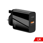 A502 Carregador GaN de 65W USB-C/Tipo-C+USB Porta Dupla QC3.0 Universal para Portátil, Ficha UE Preto, Ficha UE Branco, Ficha EUA Preto, Ficha EUA Branco, Ficha Reino Unido Preto, Ficha Reino Unido Branco