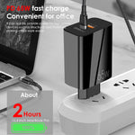 A502 Carregador GaN de 65W USB-C/Tipo-C+USB Porta Dupla QC3.0 Universal para Portátil, Ficha UE Preto, Ficha UE Branco, Ficha EUA Preto, Ficha EUA Branco, Ficha Reino Unido Preto, Ficha Reino Unido Branco