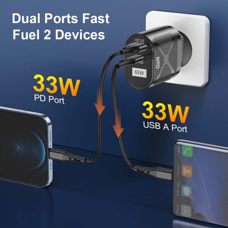 Carregador Rápido 65W GAN PD + QC3.0 para Telemóvel, Portátil e Computador, Cabeça de Carregamento Universal, Ficha UE Preta, Ficha UK Preta, Ficha EUA Preta, Ficha AU Preta, Ficha UE Branca, Ficha UK Branca, Ficha EUA Branca, Ficha AU Branca