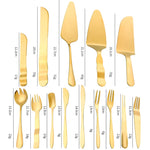 Conjunto de 14 Peças de Faca, Garfo e Ferramentas para Bolo de Aço Inoxidável para Bolo da Lua, Dourado