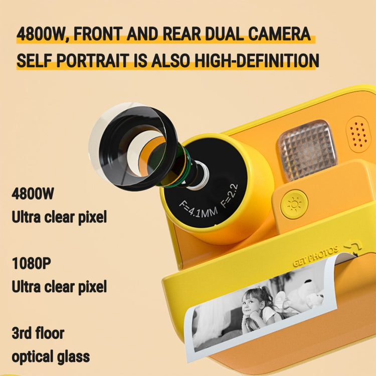 Câmara instantânea para crianças com impressão, 4800W pixels, ecrã de 2 polegadas, câmara fotográfica de lente dupla, K27 rosa, K27 amarelo