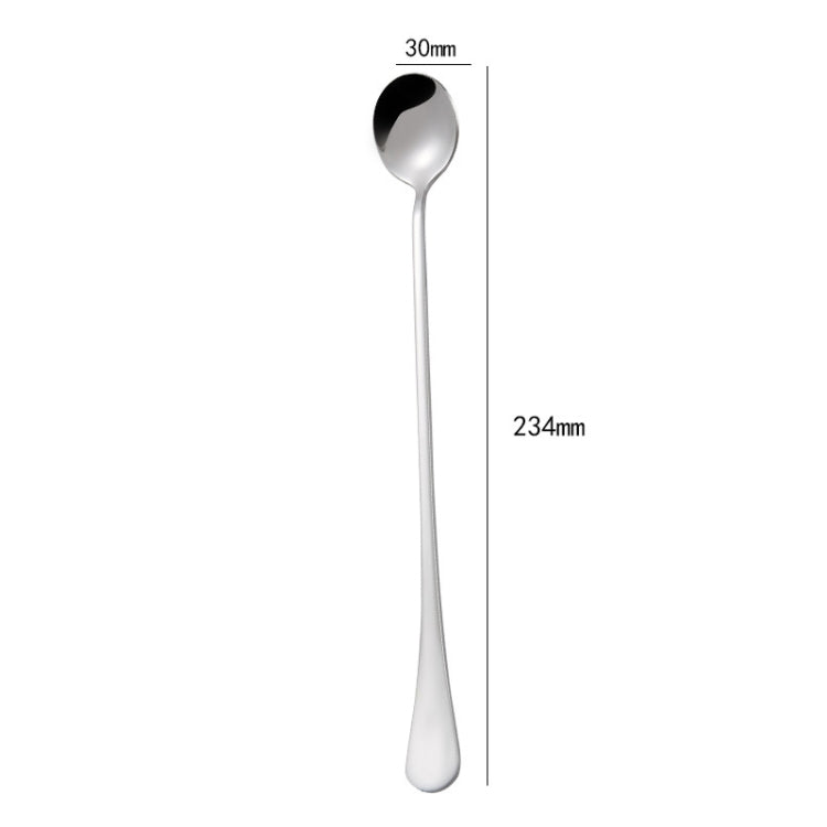 Colher Redonda de Cabo Longo em Aço Inoxidável 304 Espessado para Café, Gelo e Bebidas, Cor Aço Inoxidável, Dourado Titânio, Dourado Rosé, Preto Titânio