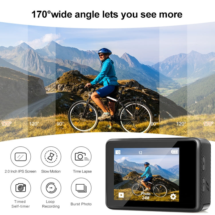 Câmara desportiva impermeável ao ar livre WIFI a cores com ecrã duplo HD 4K, Q60AR