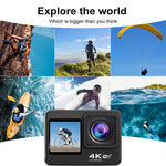 Câmara desportiva impermeável ao ar livre WIFI a cores com ecrã duplo HD 4K, Q60AR