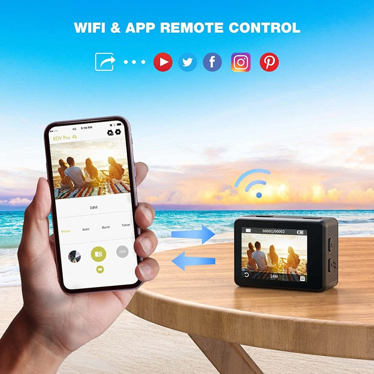 Câmara desportiva impermeável ao ar livre WIFI a cores com ecrã duplo HD 4K, Q60AR