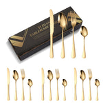 Conjunto de 16 Peças de Faca e Garfo em Aço Inoxidável Dourado com Caixa de Cartão Talheres Ocidentais, Cor Aço Inoxidável, Dourado, Dourado Rosé, Colorido, Preto