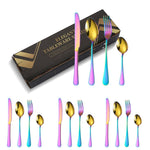 Conjunto de 16 Peças de Faca e Garfo em Aço Inoxidável Dourado com Caixa de Cartão Talheres Ocidentais, Cor Aço Inoxidável, Dourado, Dourado Rosé, Colorido, Preto