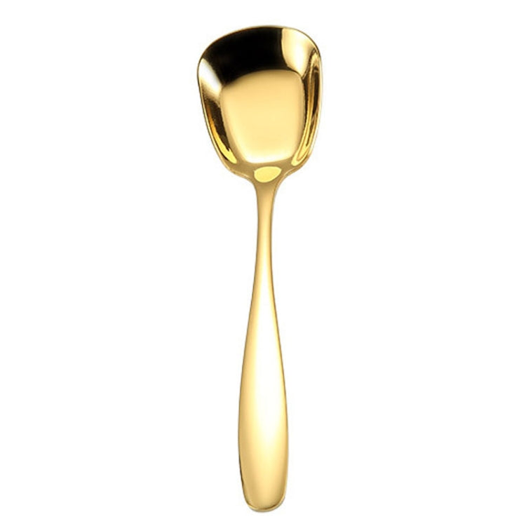 Colher Pequena em Aço Inoxidável 304 Brilhante com Cabeça Plana Espessada e Fundo Plano para Servir, Cor Aço Inoxidável, Dourado Titânio, Dourado Rosé, Colorido, Preto, Azul