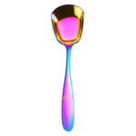 Colher Pequena em Aço Inoxidável 304 Brilhante com Cabeça Plana Espessada e Fundo Plano para Servir, Cor Aço Inoxidável, Dourado Titânio, Dourado Rosé, Colorido, Preto, Azul
