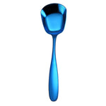Colher Pequena em Aço Inoxidável 304 Brilhante com Cabeça Plana Espessada e Fundo Plano para Servir, Cor Aço Inoxidável, Dourado Titânio, Dourado Rosé, Colorido, Preto, Azul