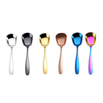 Colher Pequena em Aço Inoxidável 304 Brilhante com Cabeça Plana Espessada e Fundo Plano para Servir, Cor Aço Inoxidável, Dourado Titânio, Dourado Rosé, Colorido, Preto, Azul