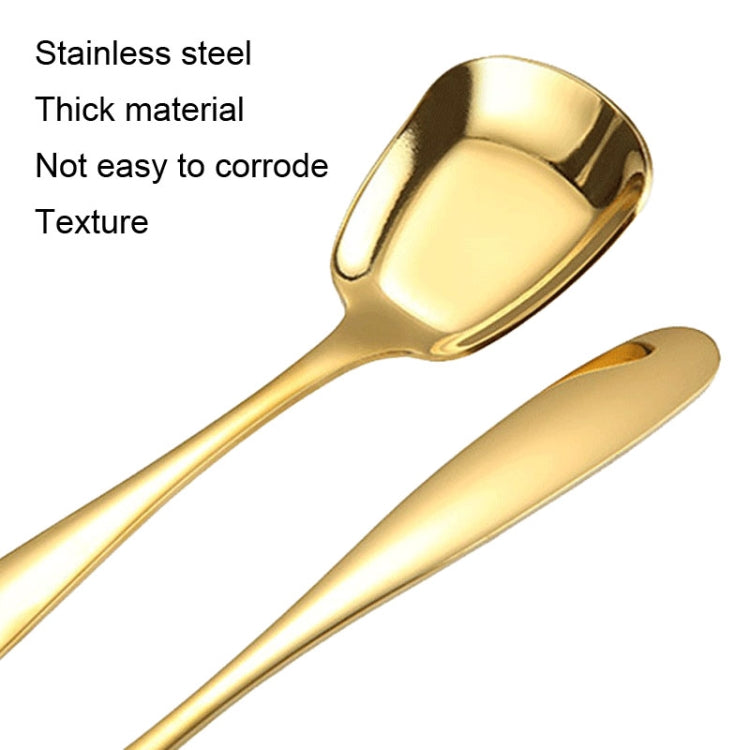 Colher Pequena em Aço Inoxidável 304 Brilhante com Cabeça Plana Espessada e Fundo Plano para Servir, Cor Aço Inoxidável, Dourado Titânio, Dourado Rosé, Colorido, Preto, Azul