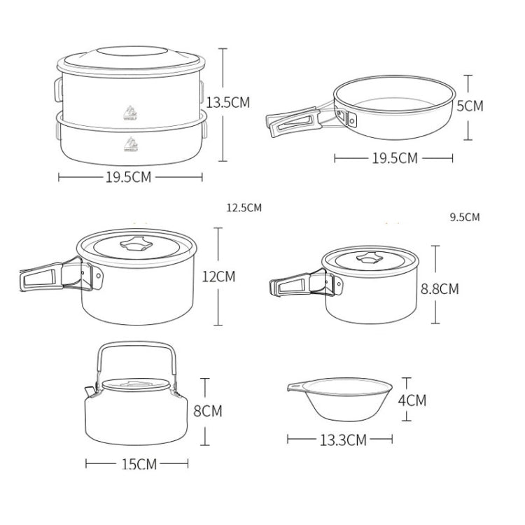 Conjunto de Camping Portátil com Fogão de Alumínio para 4-5 Pessoas Hewolf HW-K1779, HW-K1779